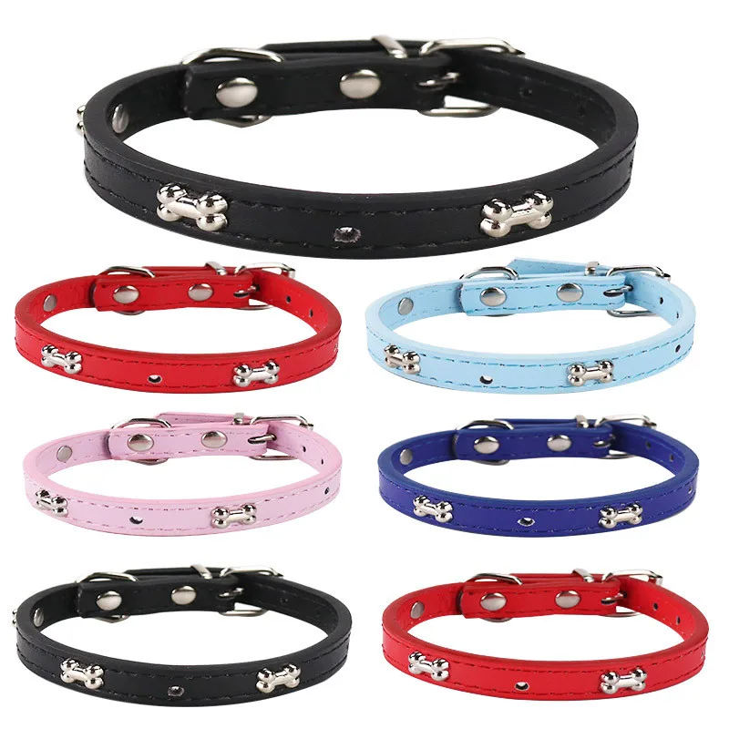 Bone Leather Durable Pet Dog Collar Supplies Accessories Neck Strap for Puppy Pug Collars Small Large Dogs | Дом и сад