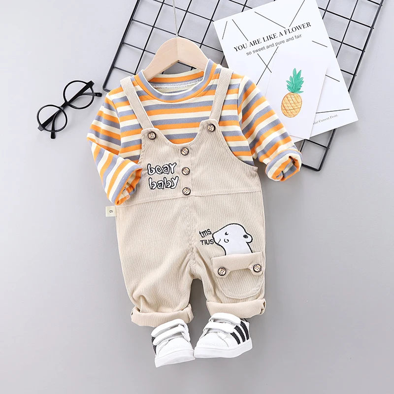 

new Autumn KidS Boy Clothes Set 2PCS/set Shirt Pant Suit Outfit Bib Overall Long Sleeve Children CARTOON bear tracksuit suit set