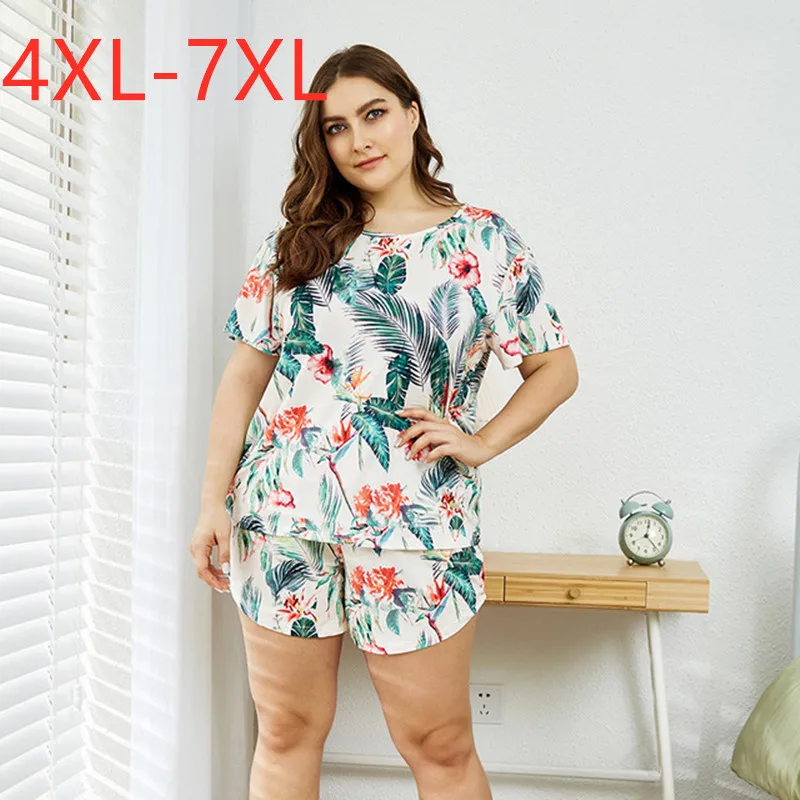 Женская свободная Пижама с цветочным принтом размеры 4XL 5XL 6XL 7XL |