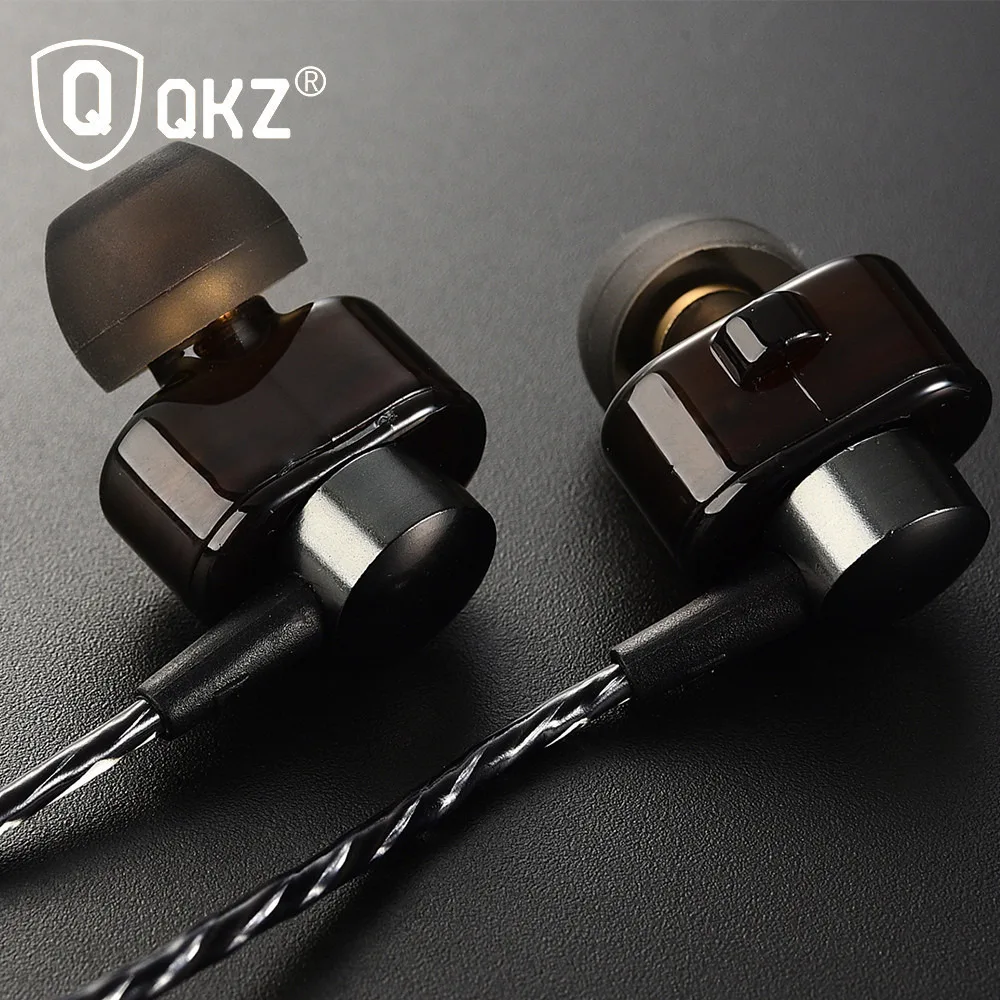 QKZ DM8 In ear Dual Unit Earphones Wired Headset HiFi Subwoofer Earphones for iPhone Samsung Mobile Phone Tablet MP3 Player