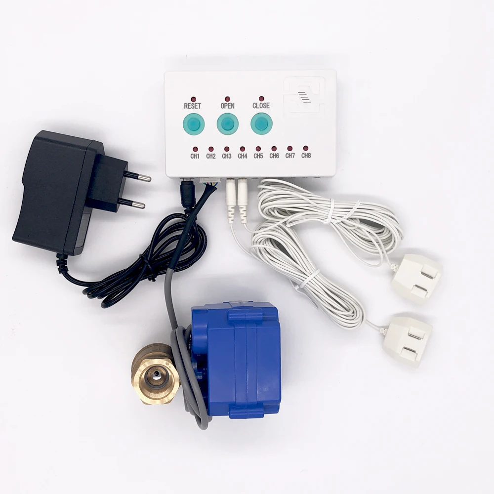 water leakage alarm system water leakage sensor with brass valve 1 2 dn15 3 4 dn20 1 dn25 water leakage protection Water Leakage Detector Flood Alert Overflow Protection Water Sensor WLD-808 (DN15*1pc) Alarm System with 2pc 6meters Water Cable