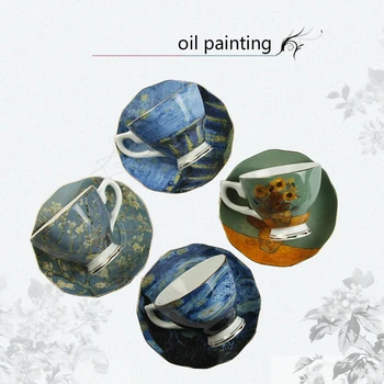 

Oil Painting Series Bone China Coffee Cup Dish Ceramics Espresso Cappuccino Latte Art Coffee Mug Afternoon Tea Black Tea Teacup