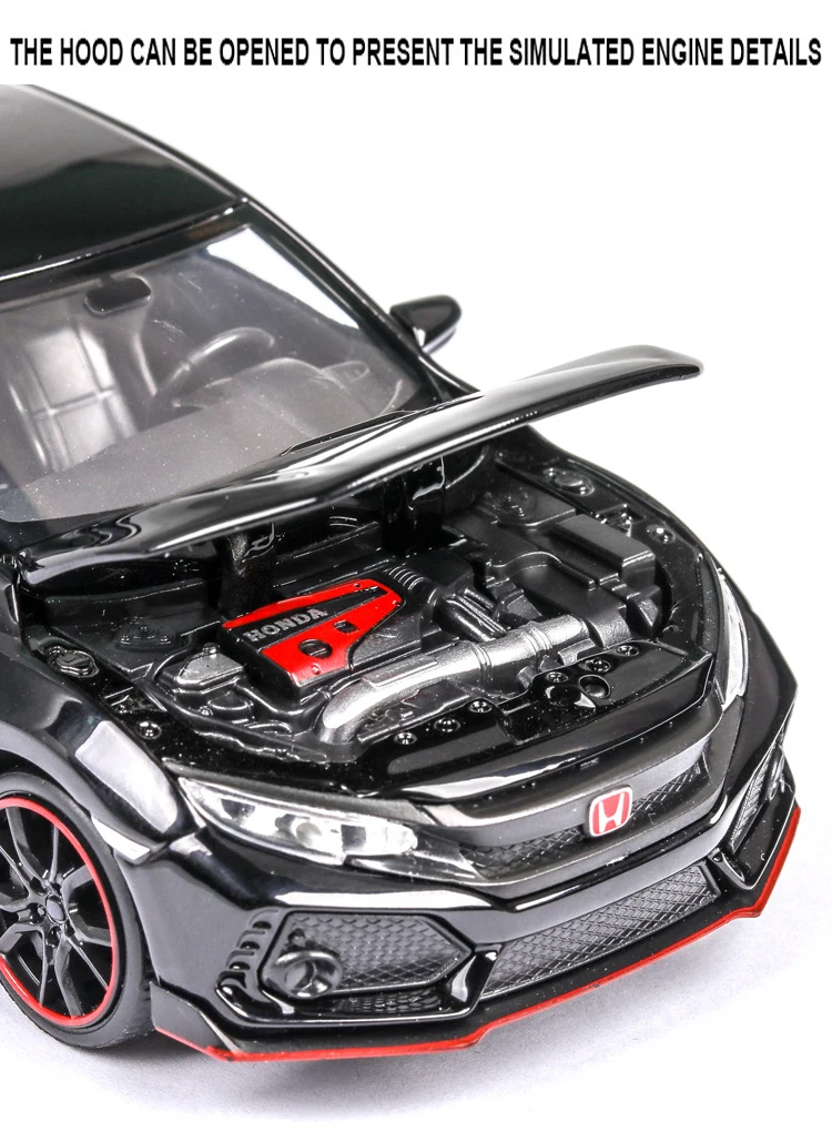 1:32 HONDA CIVIC TYPE-R литые под давлением и игрушечные транспортные средства металлическая модель автомобиля звуковой светильник коллекция автомобилей игрушки для подарков