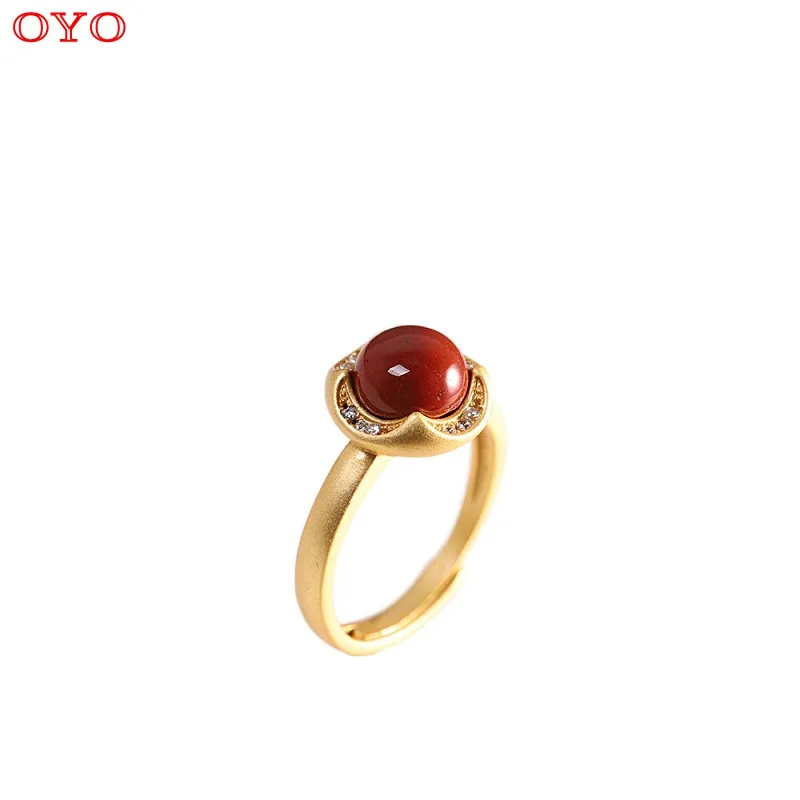 

100% s925 silver round south red fashion simple women's ring