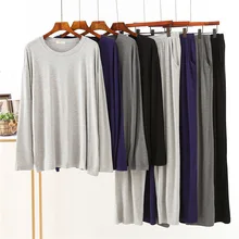 100kg Plus Size Pajamas for Men 2 Piece Set Modal Long Sleeve Sleepwear Solid Color Sleep Wear Men Spring Autumn Nightgown Suit