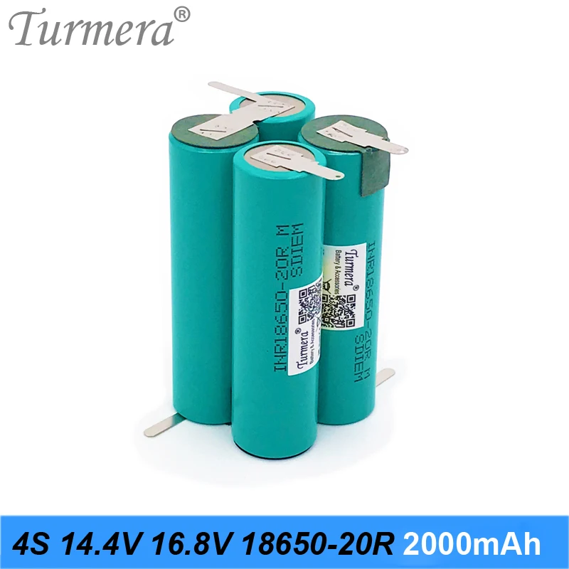 Turmera 4S 14.4V 16.8V FOR samsung INR18650-20RM 2000mAh 4000mAh 20A Battery Soldering Battery for Screwdriver Shrika and Vacuum Cleaner Use 003