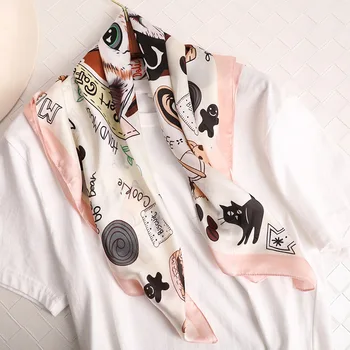 

2020 New style beach Sunscreen headscarf Spring and summer women's quality printing Fashion silk scarves lady Square silk shawl