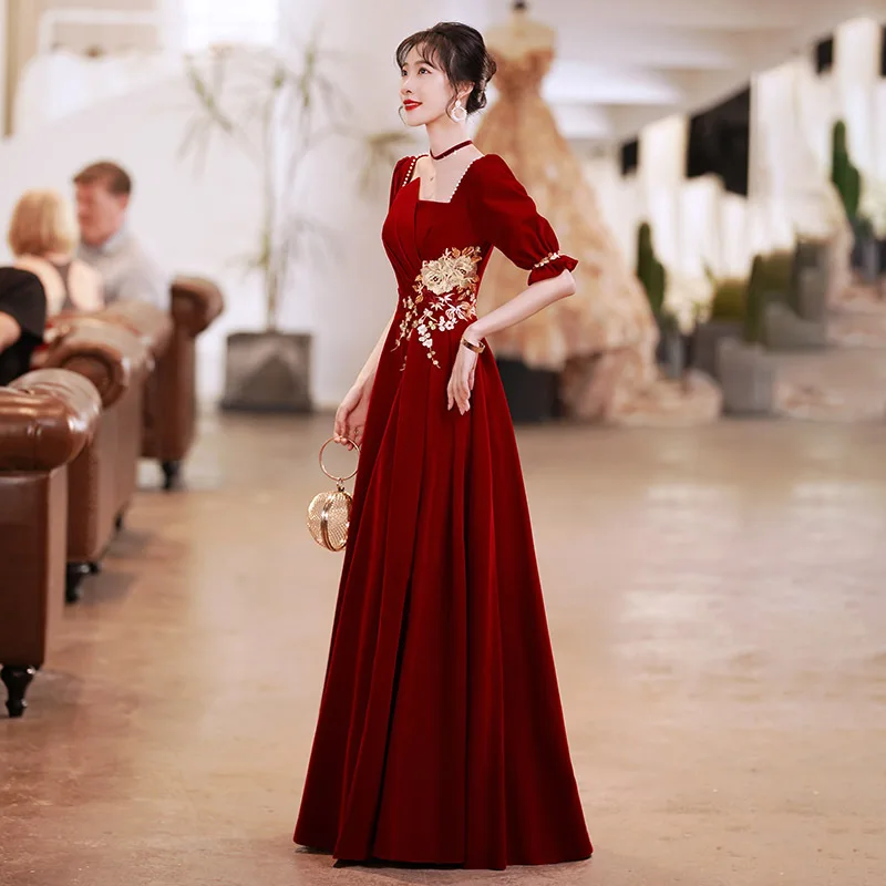 Abito Da Sera A Trapezio Ricamato Con Collo Quadrato Sexy Abiti Da Cerimonia Cheongsam Robe De Soiree Abiti Taglia Xs-3Xl