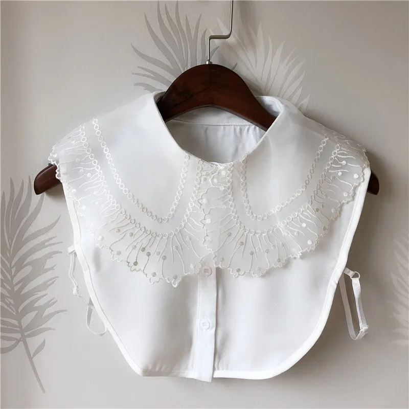 

Ladies Big Lapel Shirt False Collar Embroidery Fake Collar Women Blouse Top Detachable Collars Shirt Neckwear Accessories