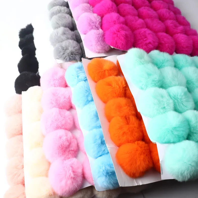 Solid Rex Rabbit Pompom Keychain pom poms craft supplies fluffy ball accessories craft supplies 10 Pieces of 8cm Bag Diy Handmade Materials and Retail Colors Support Mix and Match