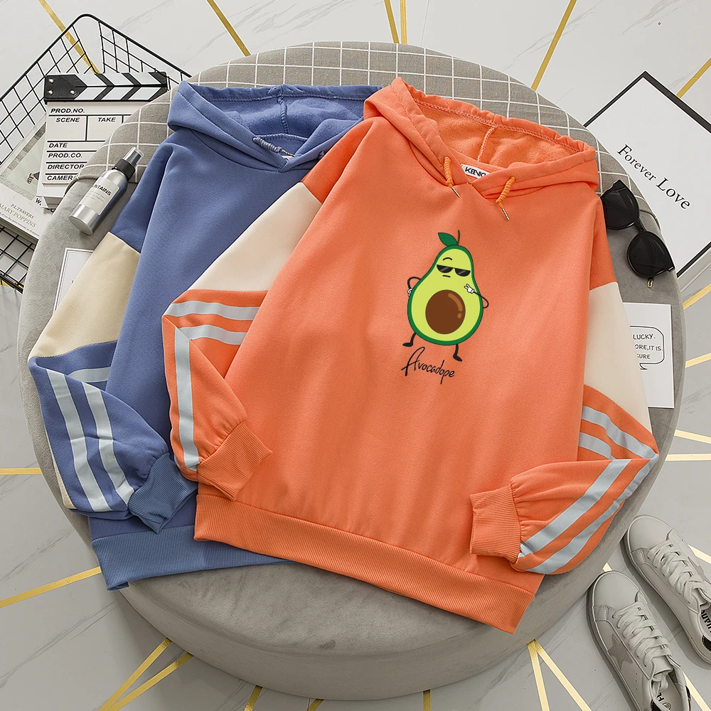 

Cartoon Avocado Graphic Hoodies Women Ulzzang Harajuku Korean Sweatshirt Streetwear Girls Hit Color Patchwork Sweatshirts Coat