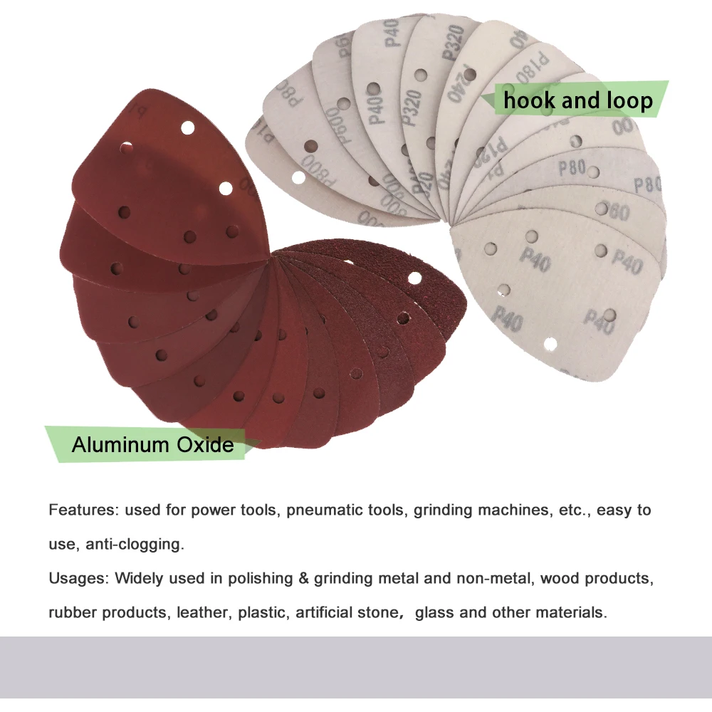 20 Pcs 140*98MM Hook and Loop Sandpaper 6 Holes Triangle Sand Paper Sanding Discs For Car Polishing Grit 40-1000