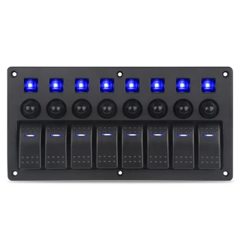 

12v Waterproof 5pin 8 Gang Marine Car Panel Switch With Breakers On-Off Led Boat Switch Panels AC 125V/10A 12V/20A 24V/10A