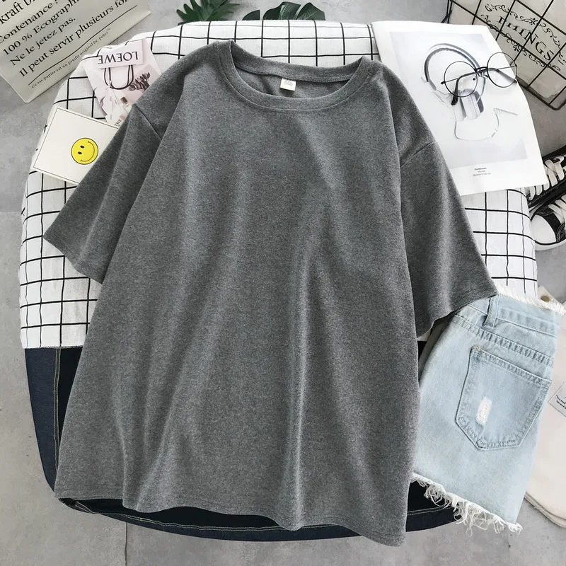 Basic T Shirt Women Summer New Oversized Solid Tees 7 Color Casual Loose Tshirt Korean O Neck Female Tops cool t shirts