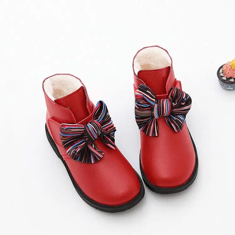 

Autumn Winter new girls Martin Boots children's non-slip Princess Bow shoes side zipper breathable Kids Snow boots Red Black