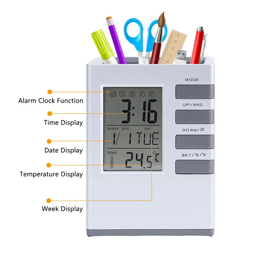Innovative Multifunctional Perpetual Calendar Pen Holder Pen Holder Clock Electronic Clock For Office School Storage Supplies