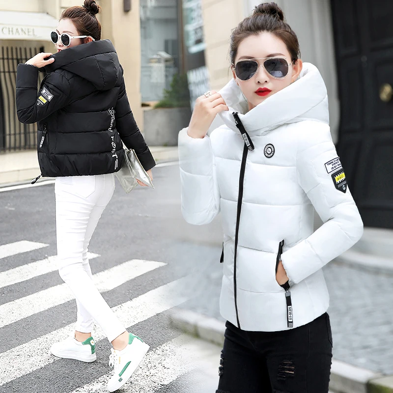  2019 Winter Woman Clothing Slim Warm Hooded Female Coat Solid Plus Size Zipper Short down Cotton ja