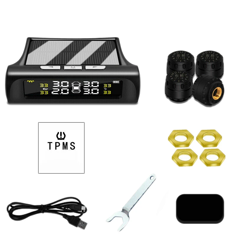 Автомобильный Tpms контроль давления в шинах Тестер давления в шинах с солнечной зарядной системой цифровой ЖК-дисплей авто Безопасность голоса