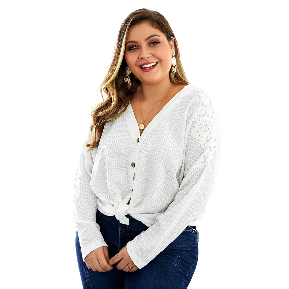 

Plus size Casual Solid V neck Knitted Women Sweaters Long Batwing Sleeves Cardigans Button Tied Loose women Tops sweaters Autumn