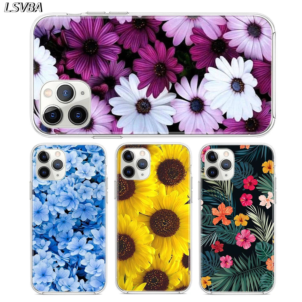 

Silicone TPU Cover for iPhone 11 Pro XS Max XR X Case Chrysanthemum Rose for iPhone 11 8 7 6S 6 Plus 5S Phone Case