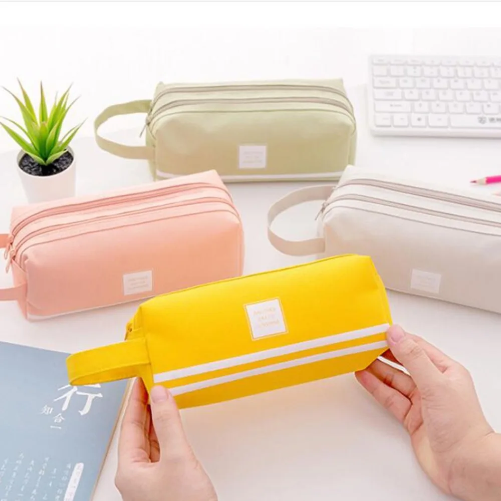 

Simple Large Capacity Pencil Case PU leather Triangle pen bag Stationery Storage Organizer Bag