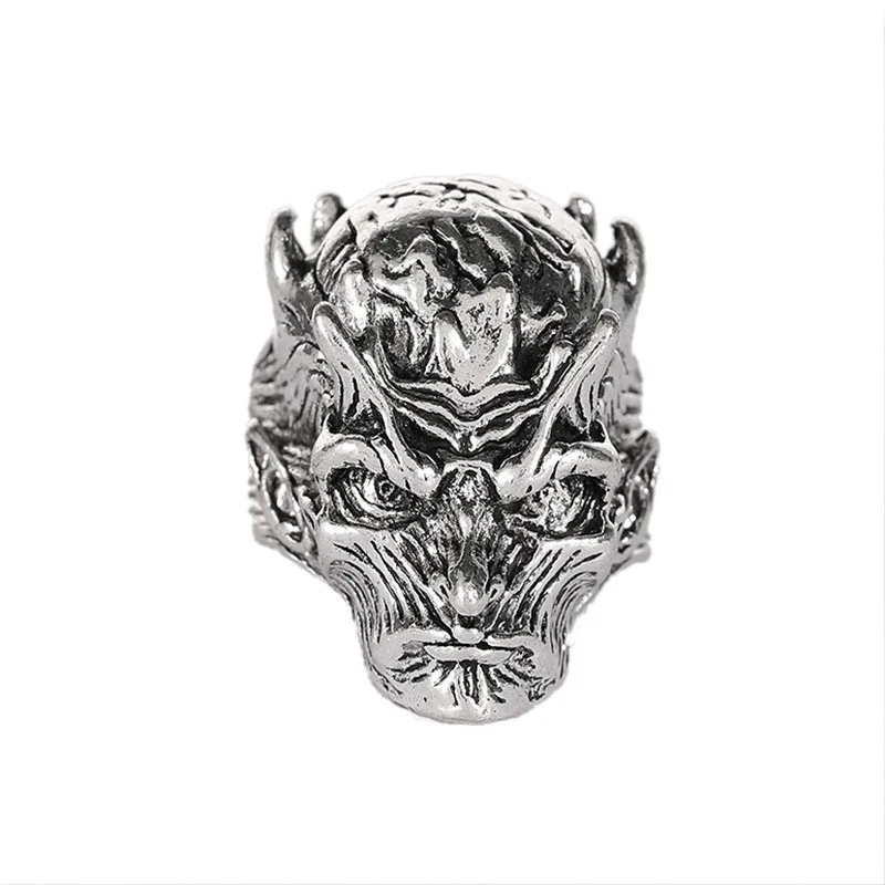 Finger Ring Silver Ring Retro Punk Demon Skeleton Hip Hop Rock Locomotive Titanium Steel Alloy for Men and Women
