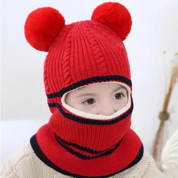 

Fashion Kids Winter Hats Girls Boys Children Breathable Personality Soft High-quality Knitted Warm Cap Scarf Baby Pompom Cute Ha