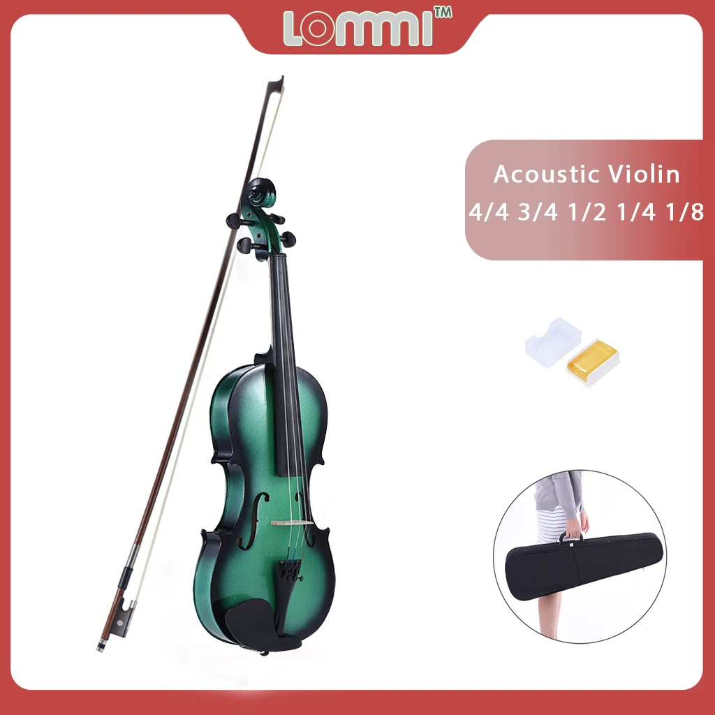 

LOMMI 4/4 3/4 1/2 1/4 1/8 Size Violin Student Violin Fingerboard Pegs Chin Rest Tailpiece For Beginners W/Bow Case Green/White