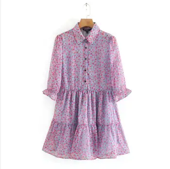 

2020 new Spring Summer New Style European Flower Floral Printed Dress zaraing vadiming sheining Women female dress