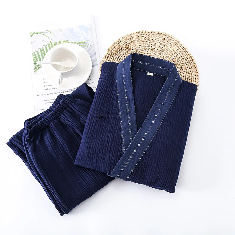 Pajama Sets Men Kimono Home Suits Long-sleeved Trousers