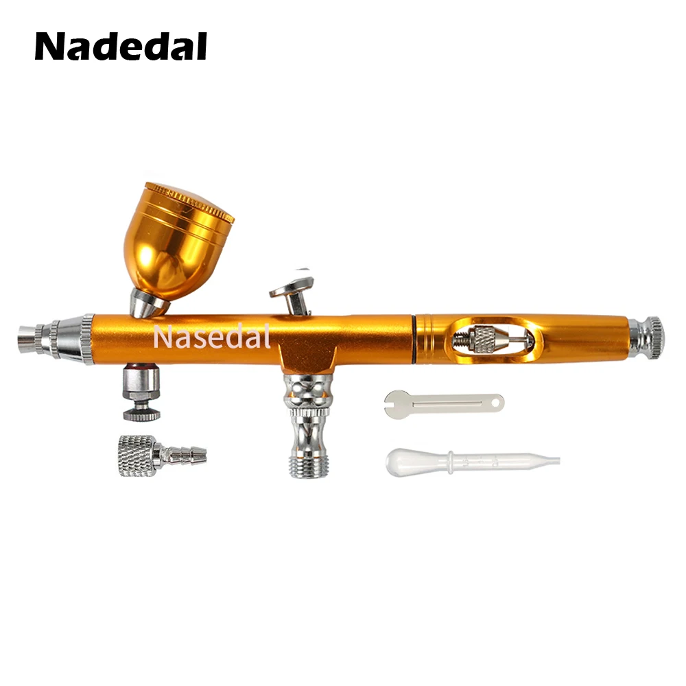 battery operated nail gun Airbrush Dual Action Gravity Feed 0.3mm Nozzle Spray Gun Red/Gold Cake Decorating Brushes For Nail Manicure With Wrench Straw battery spray gun