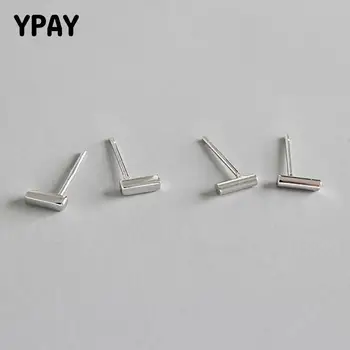

YPAY Minimalist 100% 925 Sterling Silver Stud Earrings Simplify Round/Square T Bar Stick Earring Woman Fine Jewelry Gift YME381