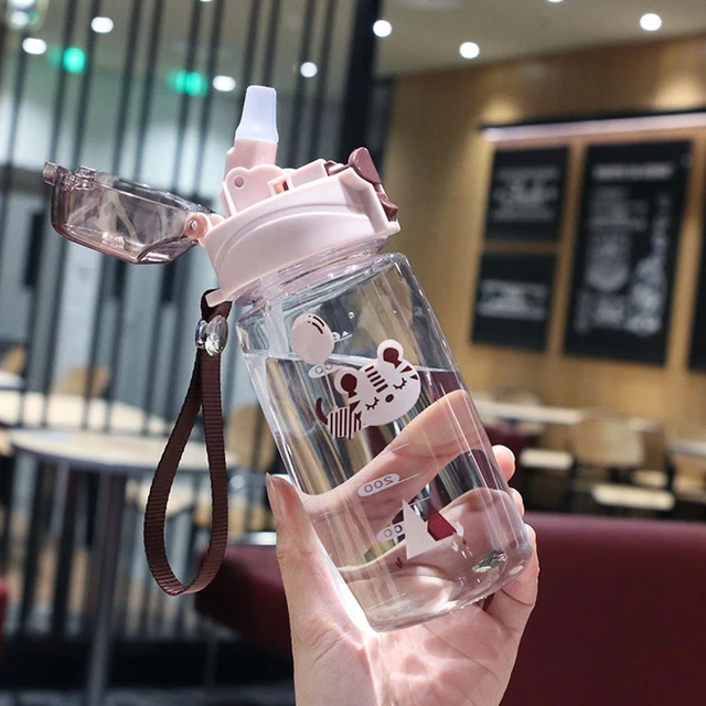 KECTTIO 550ML Kids Water Bottles With Straw Portable Leak-proof Seal School  Water Cups Girl Drinking Kettles With Shoulder Strap