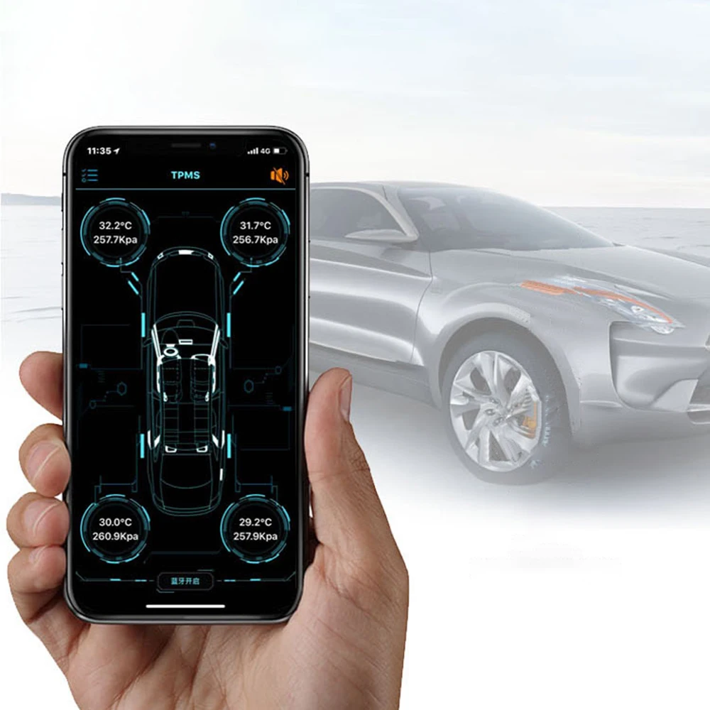 Автомобильный TPMS Bluetooth 4,0 монитор давления в шинах Система 4 внутренний/внешний датчик работает Android/iOS дисплей приложения для мобильного телефона