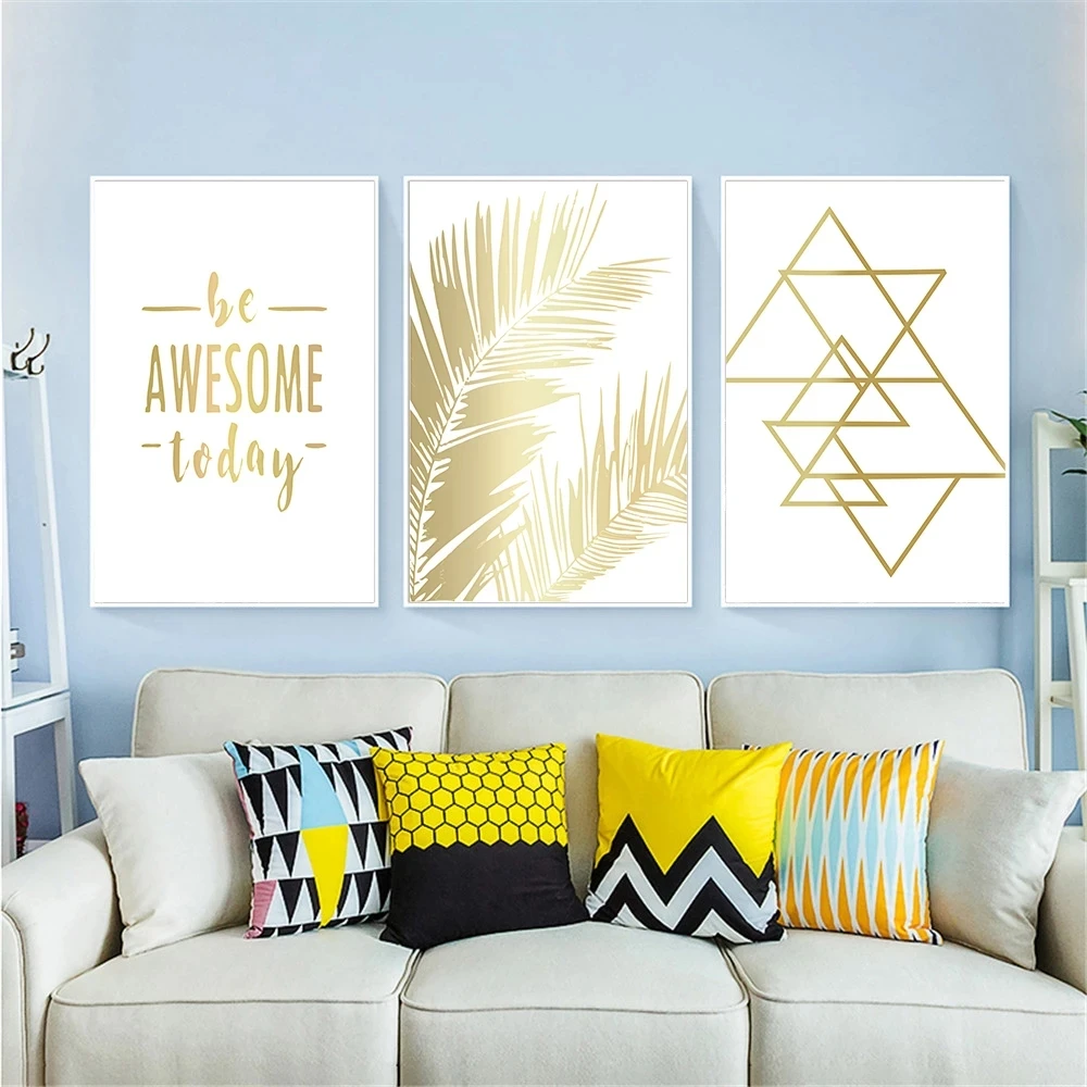 

Nordic Minimalist Gold Geometric Line Poster and Prints Golden Leaves Quotes Canvas Painting Wall Art Pictures for Home Decor
