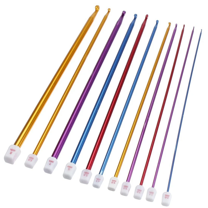 

11pcs 10.6" Multicolour Aluminum TUNISIAN AFGHAN Crochet Hook Knit Needles Set 2-8mm
