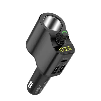 

FM Transmitter Bluetooth 5.0 Car Kit Handsfree Car Lighter Player Socket Dual Cigarette Splitter Car USB Charger Music U3Q5