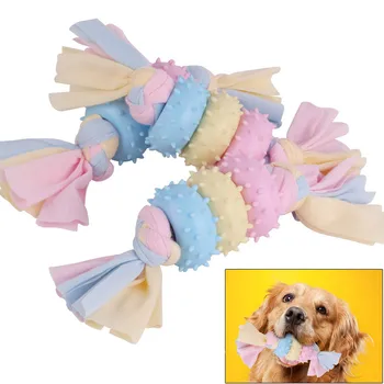 

Funny Pet Dog Teeth Cleaning Toy Playing Ball Fashion Cute Pastel Knot Cotton Rope Bone Chew Toys Tug Bite Resistant Toy