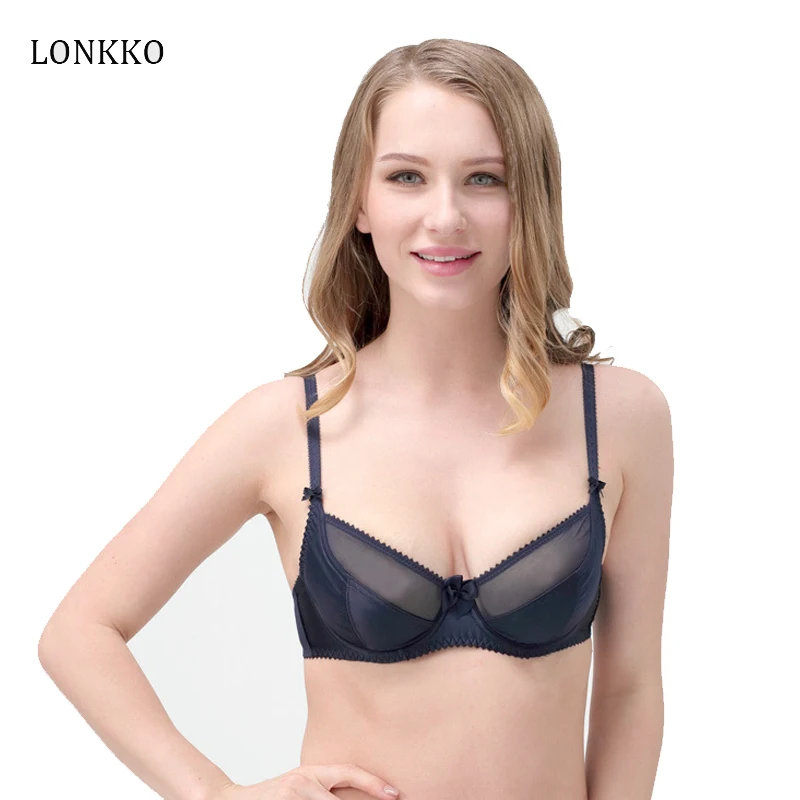 

Sexy Lingerie Translucent Lace Bow Bras For Women 30-32 C D DD Cup Ultra-thin Comfort Underwear