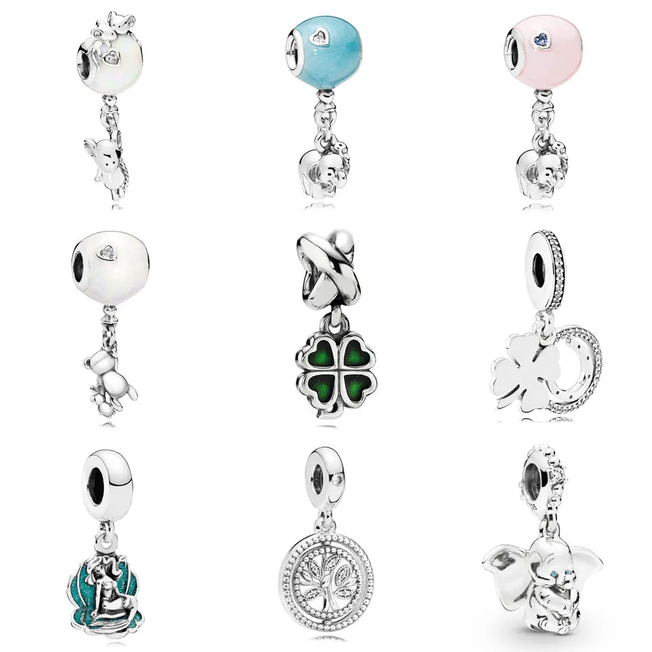 

Authentic S925 Silver Pendant Dumbo Balloon Bear Elephant Tree Life Ariel Shell Dangle Charm fit Lady Bracelet Bangle