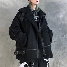 

Winter Jacket Women 2021 Gothic Punk Warm Oversize BF Style Pocket Black Coat Female Retro Streetwear Harajuku Chic Outwear New