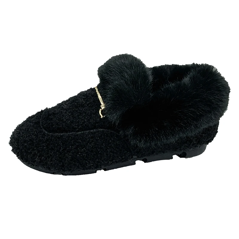 Mocasines Mujer; модная плюшевая обувь в горошек; женская одежда; Теплая обувь без застежки; Повседневная плюшевая обувь; женские лоферы; женская обувь; U16-19 - Цвет: Черный