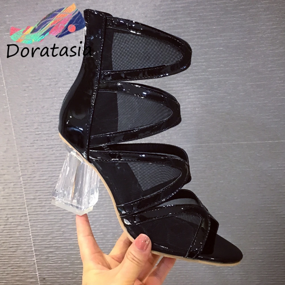 

DORATASIA Brand New Girl Fashion Peep Toe High Clear Heels Sandals ankle-wrap Mesh Sandals Women Party Ol Sexy Shoes Woman