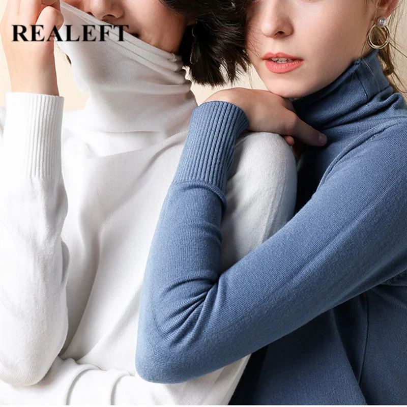 Женский однотонный вязаный свитер-водолазка с длинным рукавом | Женская одежда