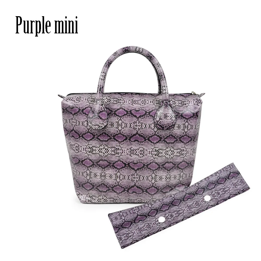 purple mini TANQU Водонепроницаемый искусственная змеиная кожа змеиная вставка карман плюс Отделка Ручка комбинация для классического мини Obag сумки - Цвет: purple mini