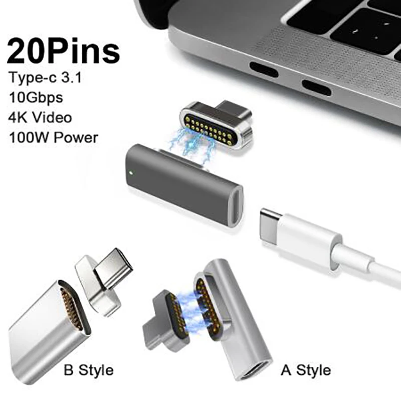 20 контактов магнитный USB C адаптер Тип C разъем PD 100 Вт Быстрая зарядка магнит type-C конвертер для Macbook/Pixelbook/Matebook