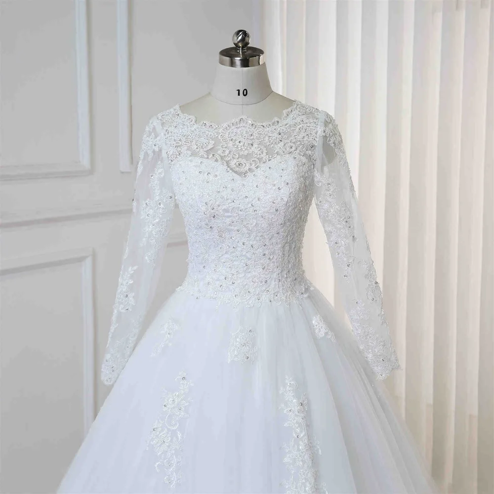 Бальное платье с длинным рукавом, свадебные платья, роскошные кружевные аппликации из бисера, свадебные платья на заказ, Vestidos de Noiva