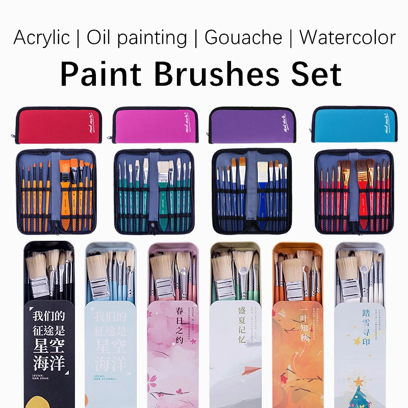 

BMHS Bristles Nylon Mixed Hair Oil Painting Brushes Set Acrylic Gouache Paint Brush with Tin Box or Canvas Bag Easy To Store