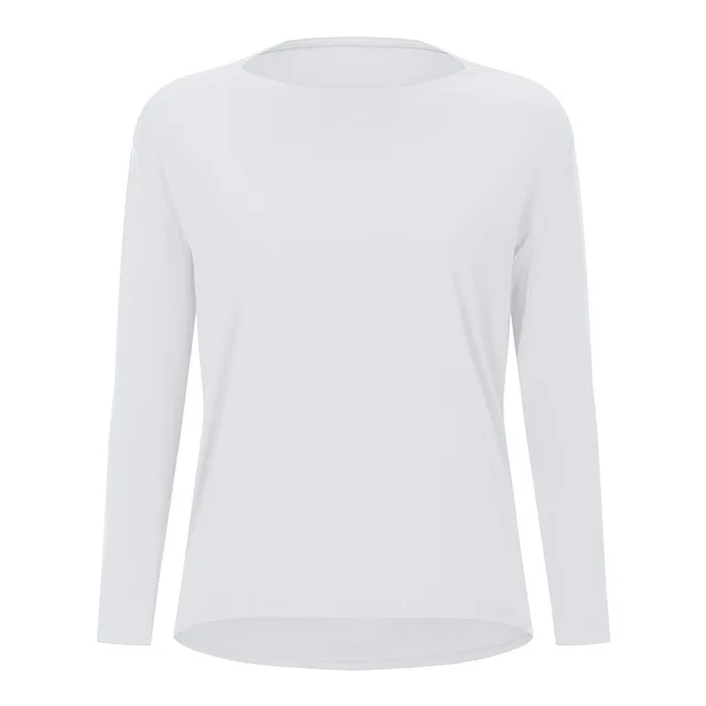 Lulu Fitness Women Long Sleeve Yoga Shirt Female Sport Yoga Top Slim Gym Clothing Solid Color Loose Casual Plus Size Breathable White