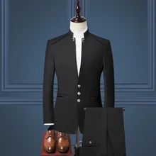 Осенне-зимний мужской деловой костюм, комплект из трех предметов, британский стиль, стоячий воротник, Sun Yat-sen, костюм, торжественное платье, Xf02p180
